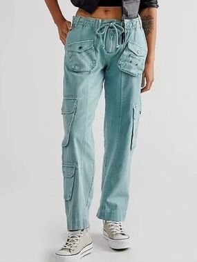 Free People Tahiti Cargo Pants In Sky Blue